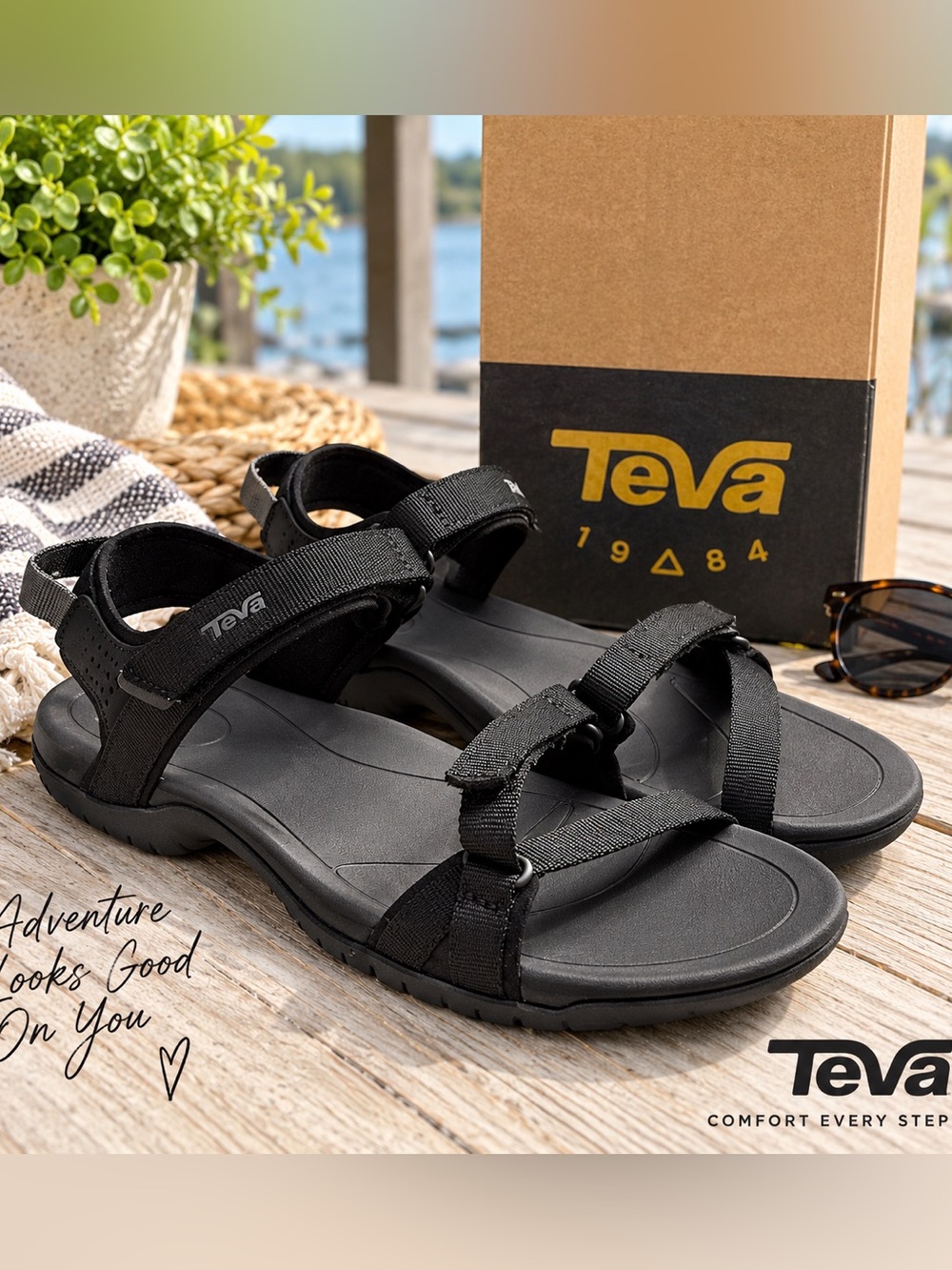 Teva Verra Black Sport Sandals Women’s 8 NIB 1006263